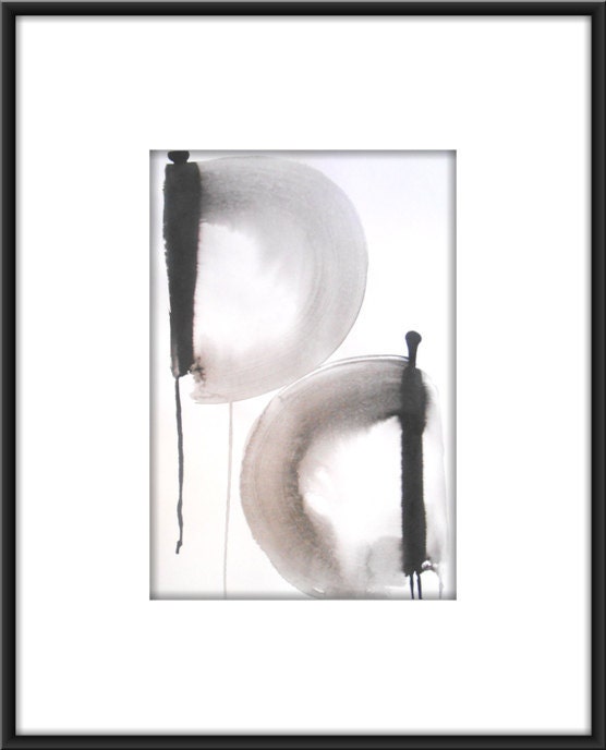 A3 Black and White Fine Art Abstract Zen Ink Wash Painting 11.7x16.5 " Momentarily  023"