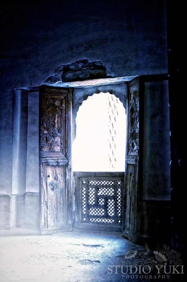 Door Photo, Blue Light, Travel Photography, Mysterious Room, Marrakech, Magical, Enchanted, Rays, Fine Art Photography - Perception of Light - StudioYuki
