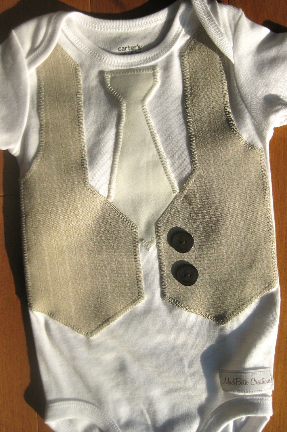 Baby Boy Ivory & Cream Faux Vest Tie Suit Onesie Bodysuit Long sleeve short sleeve 3 6 9 12 18 month