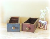 Antique Wood Drawers Set of 2 Salvaged Vintage Primitive Shabby Rustic Divided Storage Bin