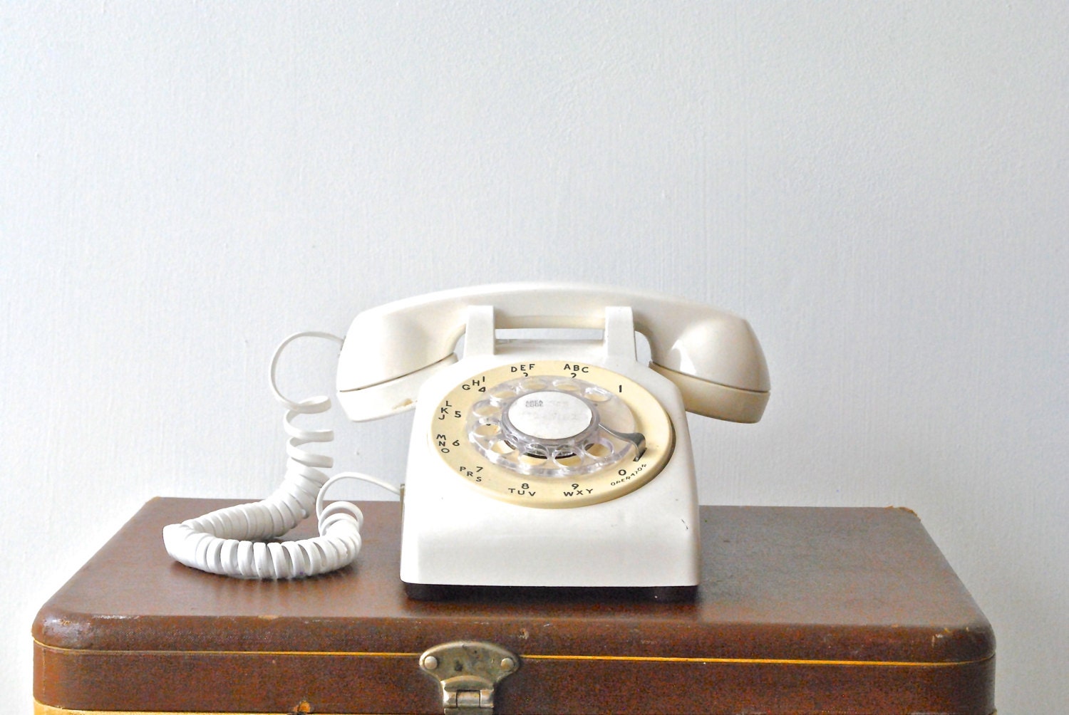 Vintage White Rotary Phone by AT&T
