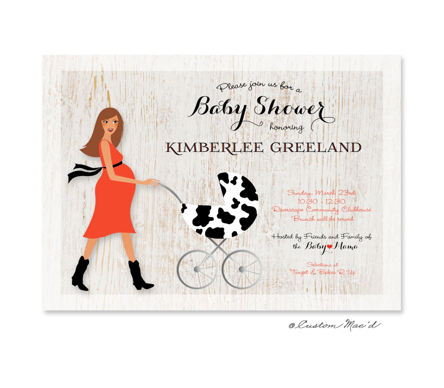 Baby Shower Invitation - Country Cow Print for Baby Boy or Baby Girl - add pink or blue - custom text - personalize
