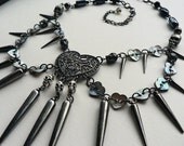 Hearts Spikes and Skulls Statement Necklace. Love, death (mortality) and eternity bib necklace