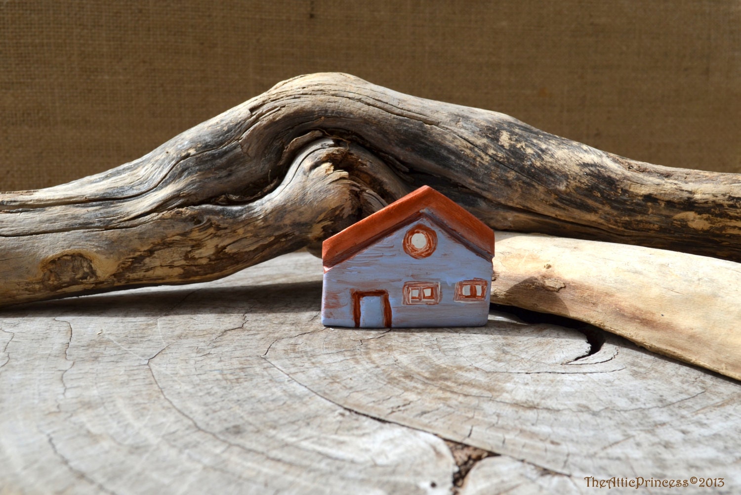 Miniature powder blue clay house, spring home decoration