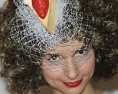 Purple and White Veiled Fascinator - 'Strawberry Cheese Cake'