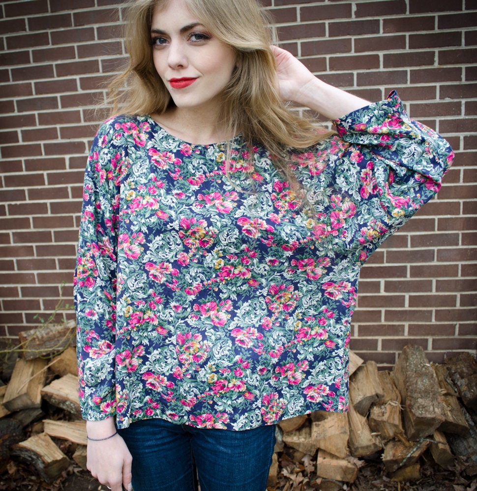 Vintage Pink Multi Floral Batwing Oversized Box Blouse