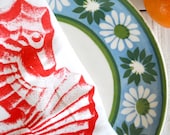 Seahorse Flour Sack Tea Towel, Red Sea Horse --Screen Printed Natural Cotton -- Soft, Lint Free, Awesome.