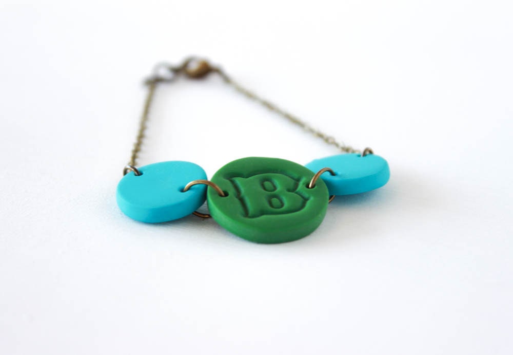 Personalized Mother's Day Gift, Personalized Initial Polymer Clay Bracelet, Monogram Polymer Clay Bracelet, Customized Clay Bracelet