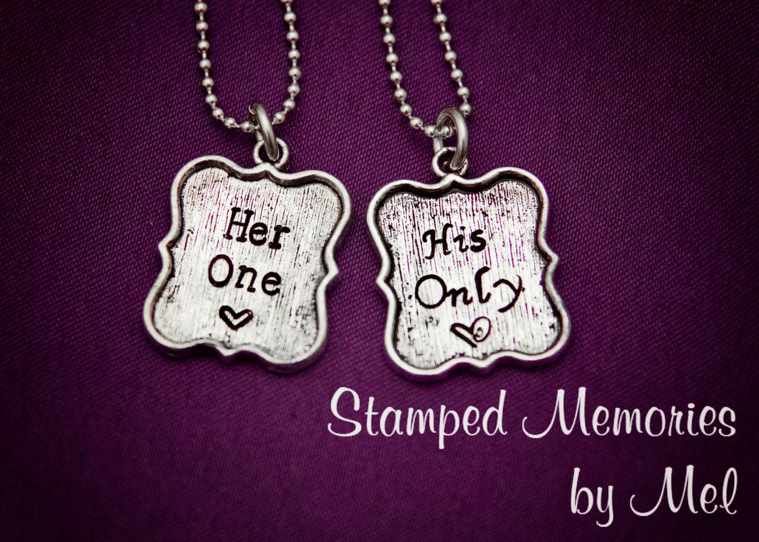 Hand Stamped necklace set, The Original Her One & His Only, couple necklaces perfect for anniversaries and engagements