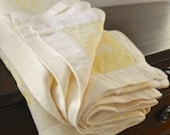 Vintage Linen.Table Cloth. Heavy Large Throw. 1950s Sun Washed Pale Yellow&Vintage White.  Dining Room. Bedroom