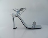 90s clear lucite heels size 9 strappy sandal hologram rhinestones