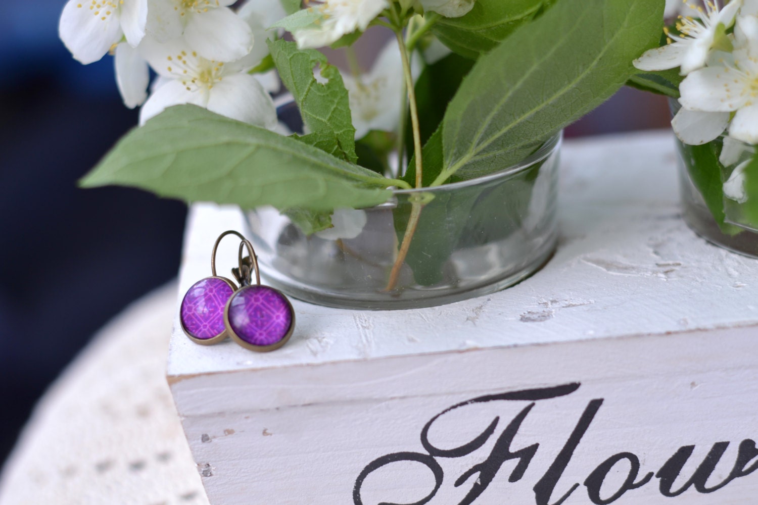Purple Earrings - Violet Cabochon Earrings - Everyday Jewelry