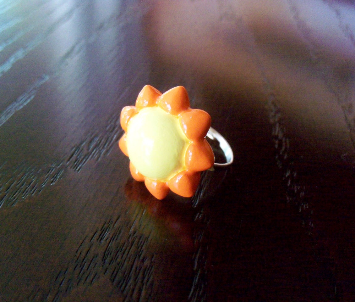Shining Sun Ring - Hancrafted Polymer Clay Jewelry - Silver Plated, Nickel Free, Lead Free Ring