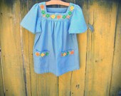 1970's Blue Embroidered Mexican Tunic