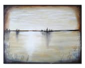 Serene Lake Painting Original Landscape Art Textured Painting Brown and White Painting - KatrinaRaeArt