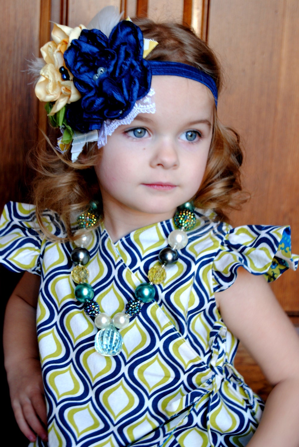 EASTER - VINTAGE SKY - Girl Headband Hair Accessories - Children Clothing - Little Girl Rosette Satin Flower M2m Persnickety Dress - Toddler
