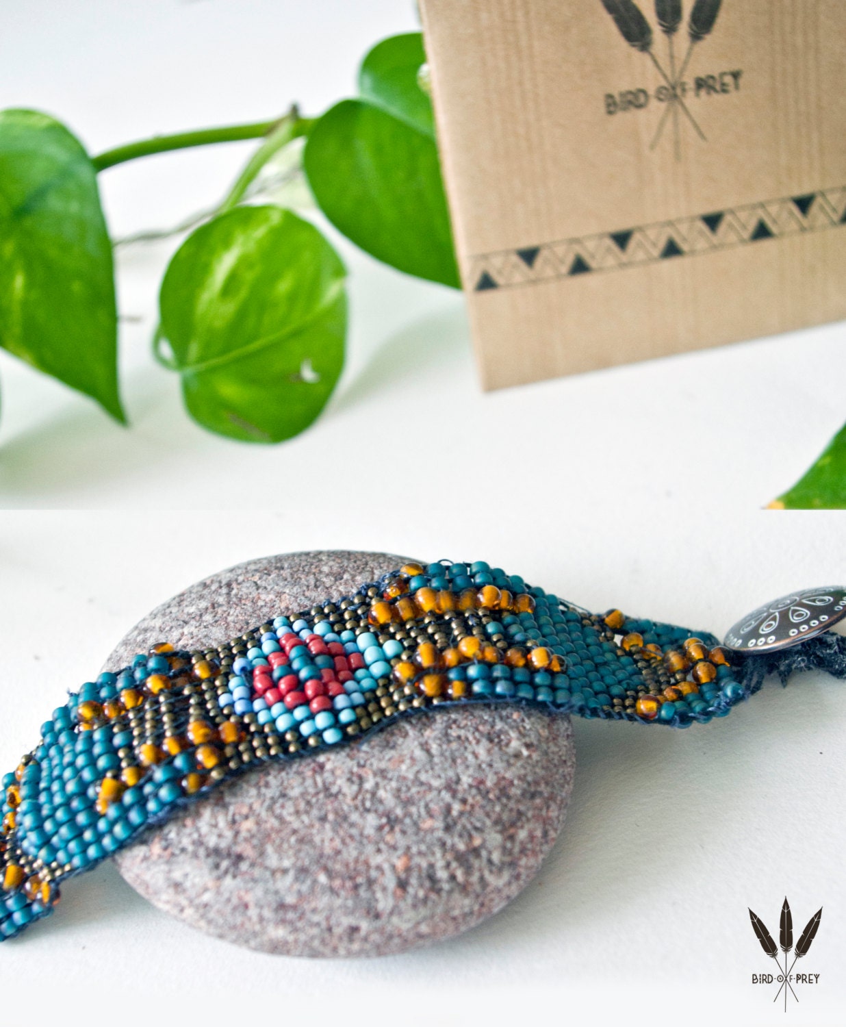 Bracelet "YUMA" --- Color Frost Teal, Red & Amber Beads --- Black Cotton Cord - Navajo Tribal Hipster Bohemian Vintage Native Indian Roots