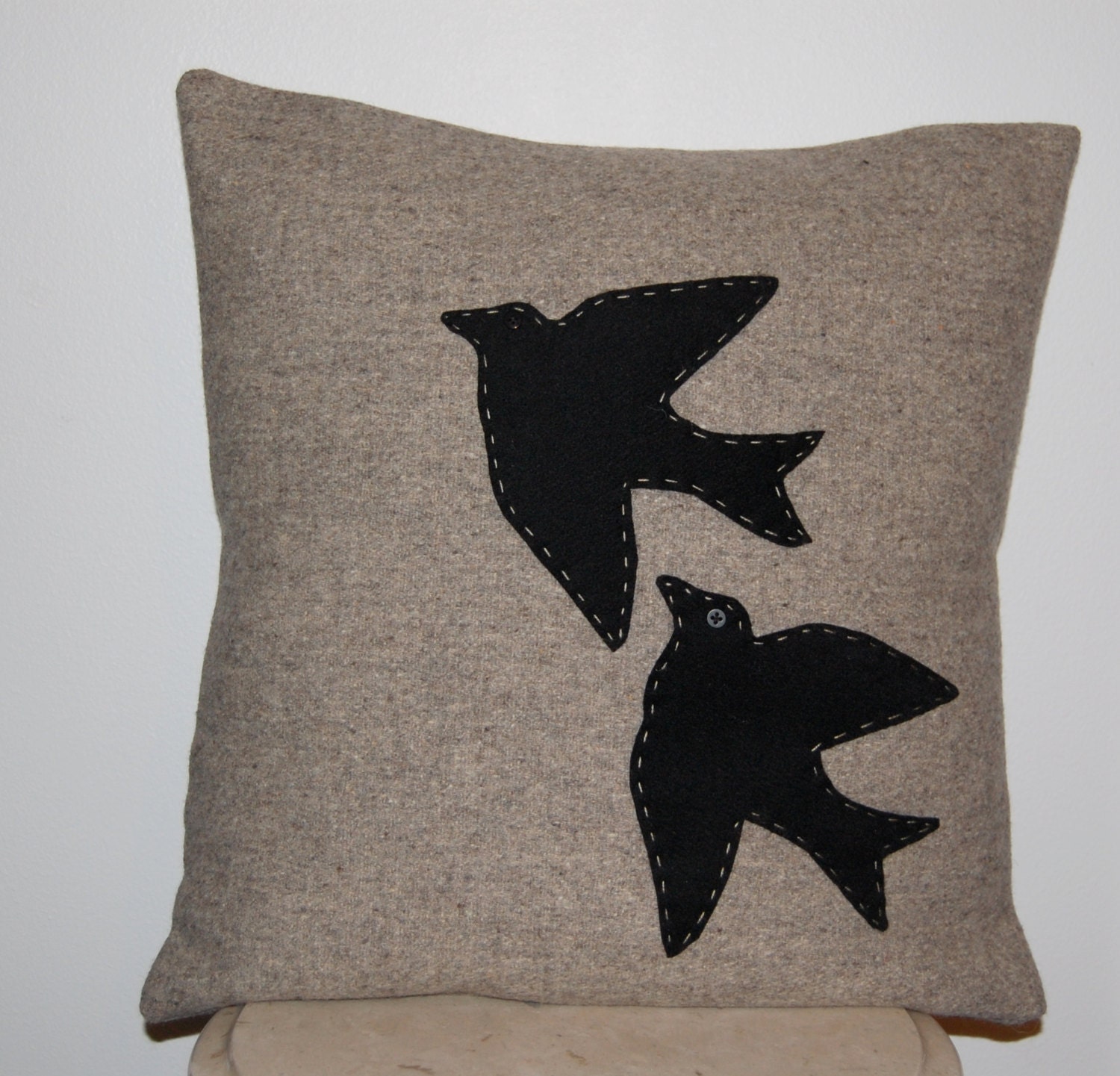 CUSTOM Woolen Colors Put Two Birds On It Novelty Square Throw Pillow Shabby Chic Handmade Upcycled Vintage Pendleton Wool Blanket 16 x 16