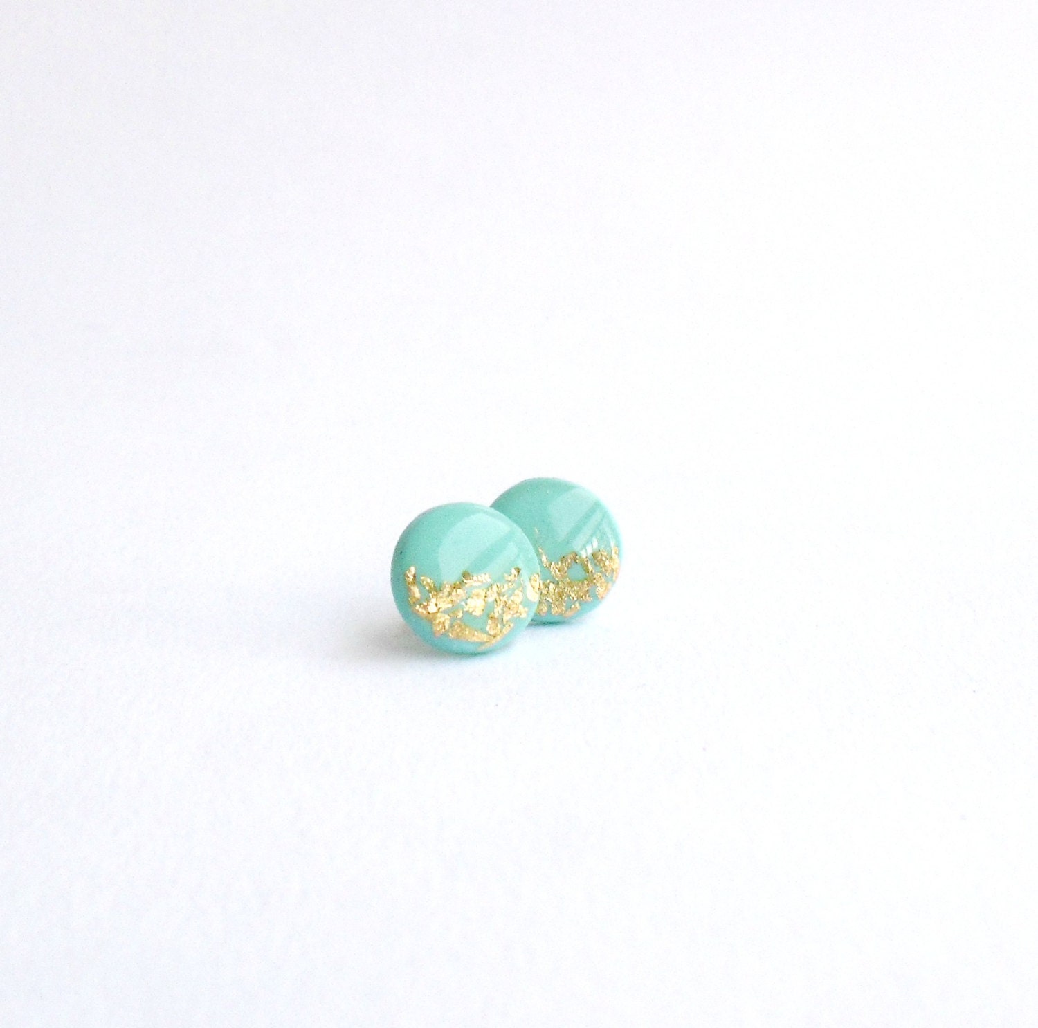 Mint gold post earrings- Polymer clay and resin jewelry- Summer earrings