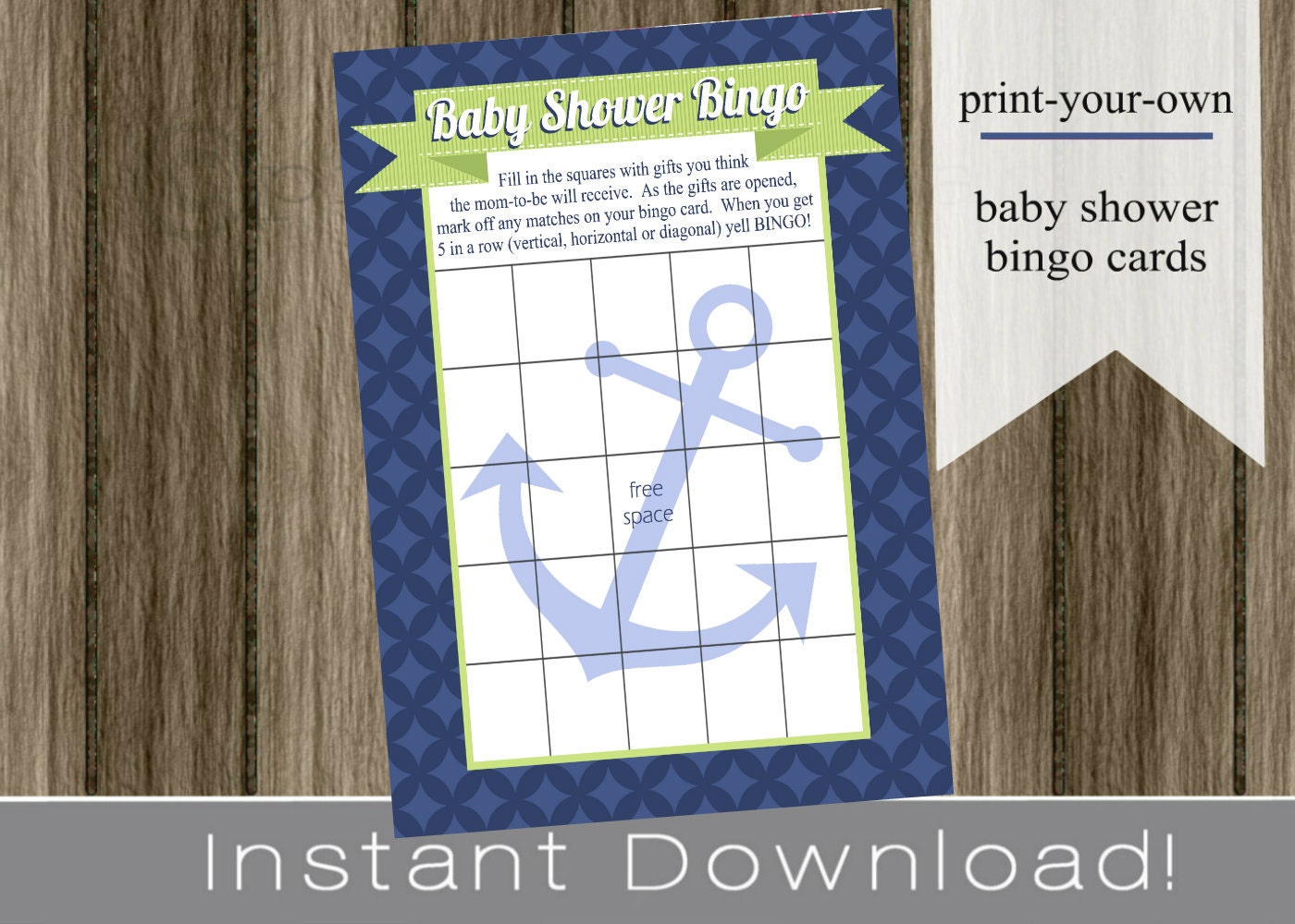 Baby Shower Bingo Game Cards nautical blue and green boy INSTANT DOWNLOAD diy digital printable file print your own Il_570xn