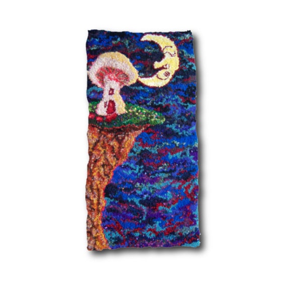 3D Art - LARGE Hand Hooked Art, Wall Hanging, Fiber Art, Rug Hooking, Hooked Rug, Home Office Decor, Textured Art - "Magical Mushroom"