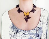 butterfuly lacebeaded necklace black  yellow  vintage pendant charms fantasy women jewelry gift