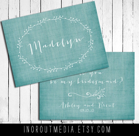 Will You Be My Bridesmaid - Personalized with bridemaid's name, customize colors, 5x7 folded card with wedding date inside