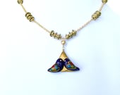 Polymer Clay Original Unique Purple Love Birds Choker Necklace with a Golden Glass Pearl and Tibetan Beads