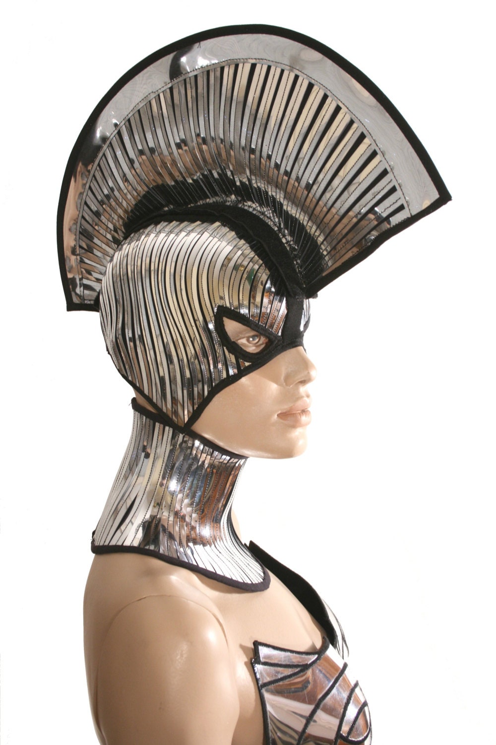spartan warrior mask and mohawk warrior headpiece armor sci fi  futuristic steampunk cyber headdress cybergoth
