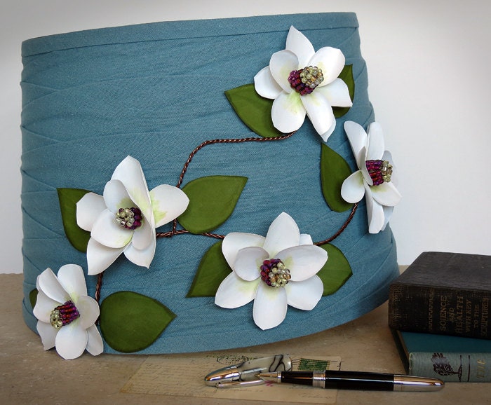 Large Handmade Floral Lamp Shade "Magnolia sieboldii" - Mother's Day Gift - French Country Cottage Chic Romantic