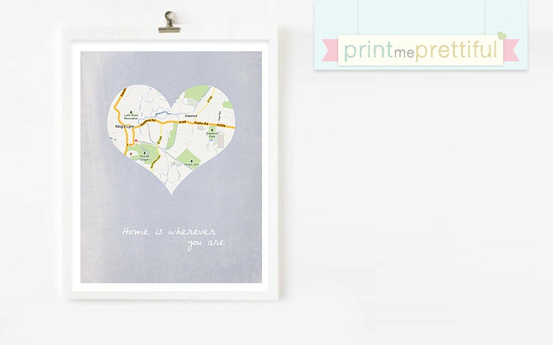 Home Location Map Print / Blue Art / Home Quote Inspired Print / Home Wall Hanging / Custom Gift / Home Decor Print 8x10 / Personalized Art