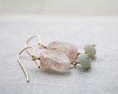 sunstone earrings, raw rough organic jewelry, bohemian tribal pink and blue pastel jewelry