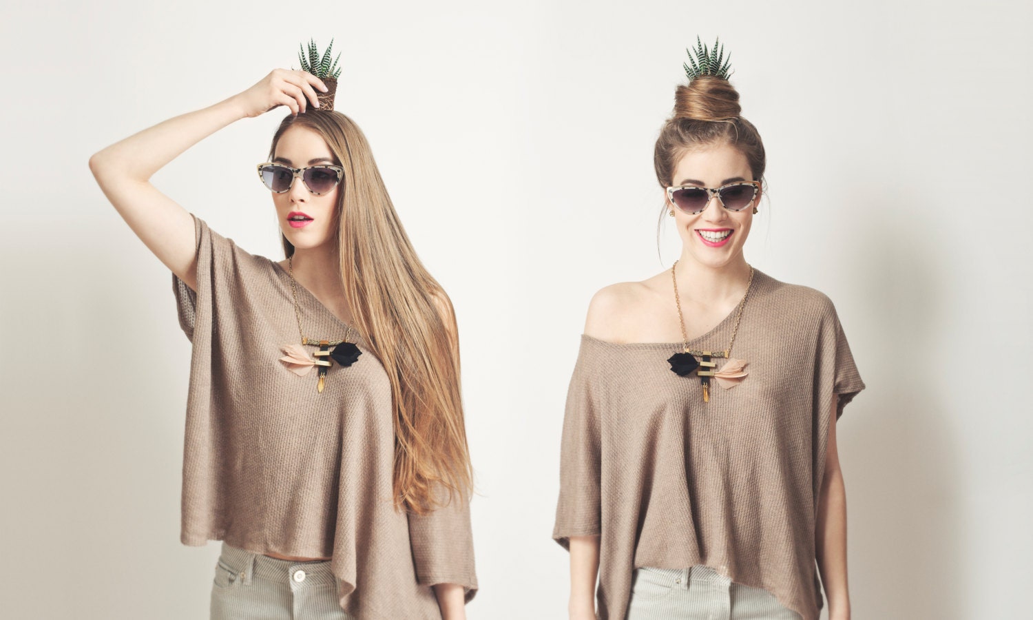 Spring Fashion - Statement Gold Necklace - Nude and Black Feather Asymmetrical Necklace