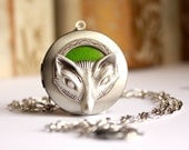 Silver Locket / Fox Locket / Green / Vintage Inspired Design / Personalized / Secret Message Locket