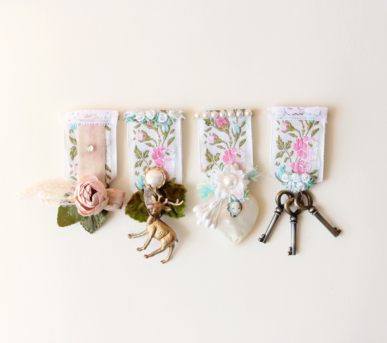 whimsical medal - upcycled ribbon badge, pin