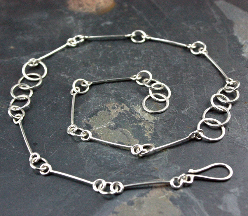 Modern Silver Chain Statement Necklace, Geometric, Hand forged, 20 inches