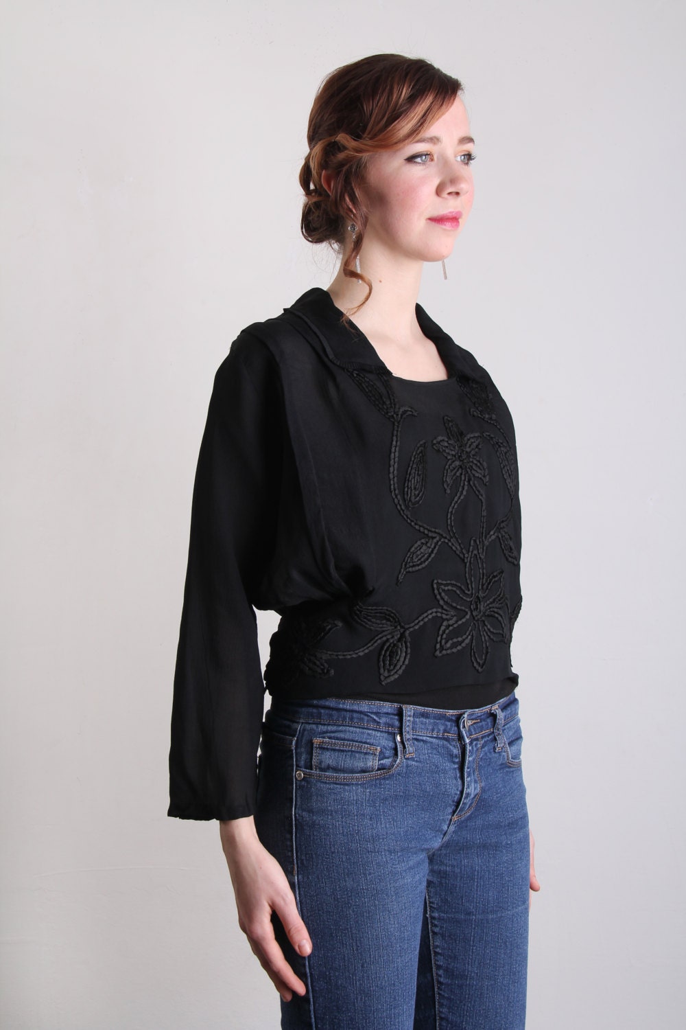 Antique Victorian Blouse . Black Top