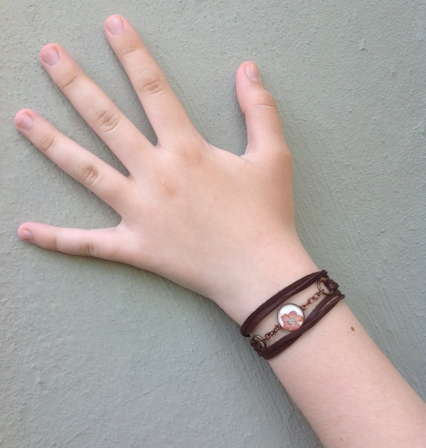 simply floral: repurposed vintage flower illustration deerskin suede wrap bracelet/choker