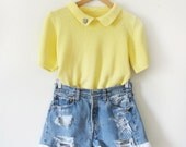 50s Pastel Yellow Collared Sweater M