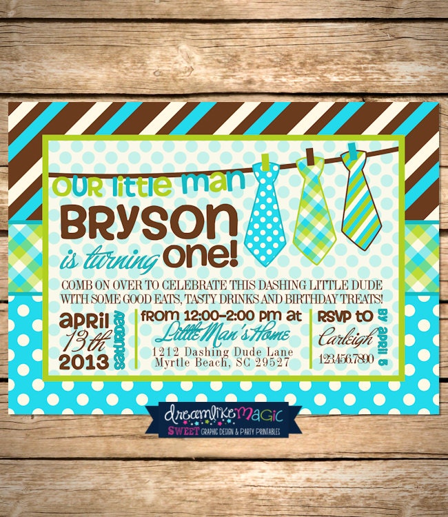 Printable Party Invitation-Little Man Necktie Party Design