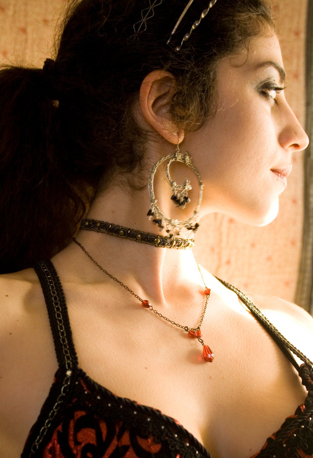 Leather and Brass - Choker - Steampunk, gothic, rock, tribal choker - Bracelet