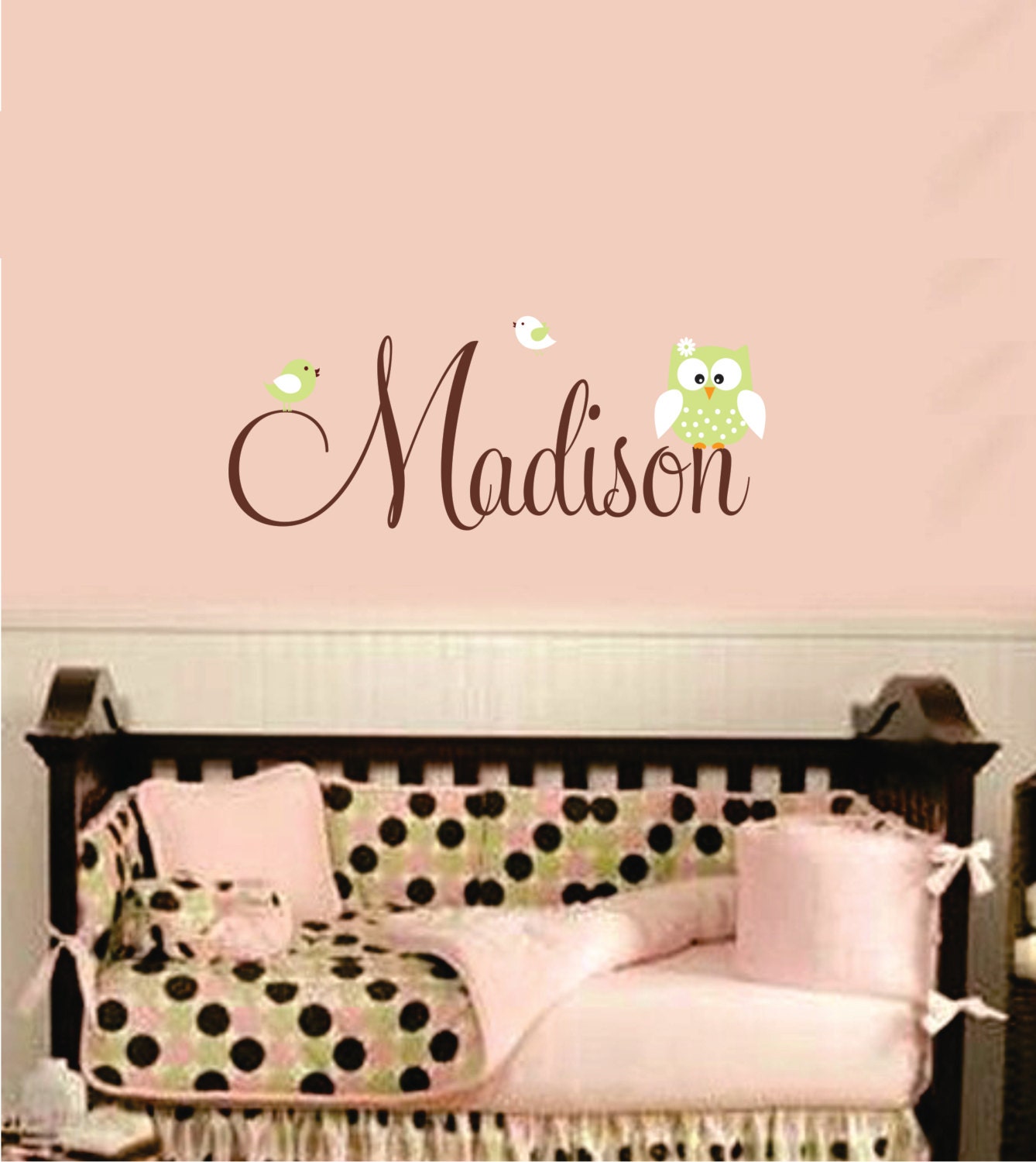 Owl Wall Decal -Personalized Monogram Childrens Wall Decals - Owl and Bird Nursery Wall Decals -Vinyl Lettering Wall Art -