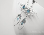 Topaz earrings - long chandelier earrings handmade swirls london swiss blue topaz faceted teardrop art nouveau wirewrap