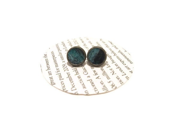 Black and Teal Leather Stud Earrings, Leather Earrings, Earstuds, Ear Stud Earring