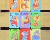 Playing Card Set of 9 Cartoon Animals Vintage Nursery Alphabet Numbers