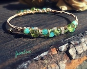 HIGH TIDE- Peridot and Glass Beaded GUITAR String Bangle. Musically Inspired, Stackable Bracelet. August Birthstone
