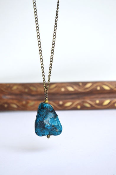 Turquoise Necklace, Ocean Blue Turquoise Necklace, Gold and Blue Stone Jewellery, Tribal Necklace
