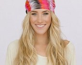 Feather Headband Wide Chiffon Bohemian Hippie Head Wrap in pink StretchY Elastic Women's Hair Accessories Head Covering (HB-WDE100A)