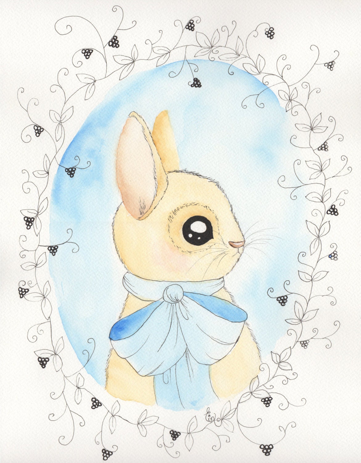 Baby blue bunny nursery art print 8x10