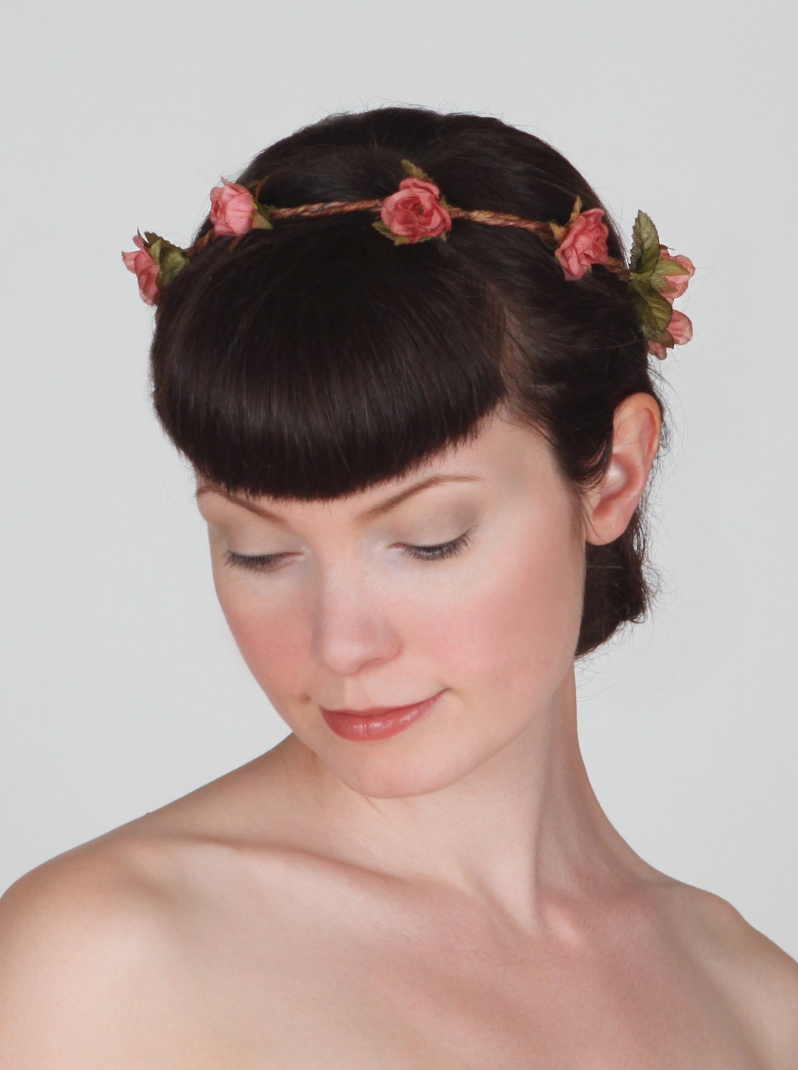 Pretty Pink Rose Headband - Floral Crown - Flower Headband - Circlet - Wedding, Flower Girl, Festival